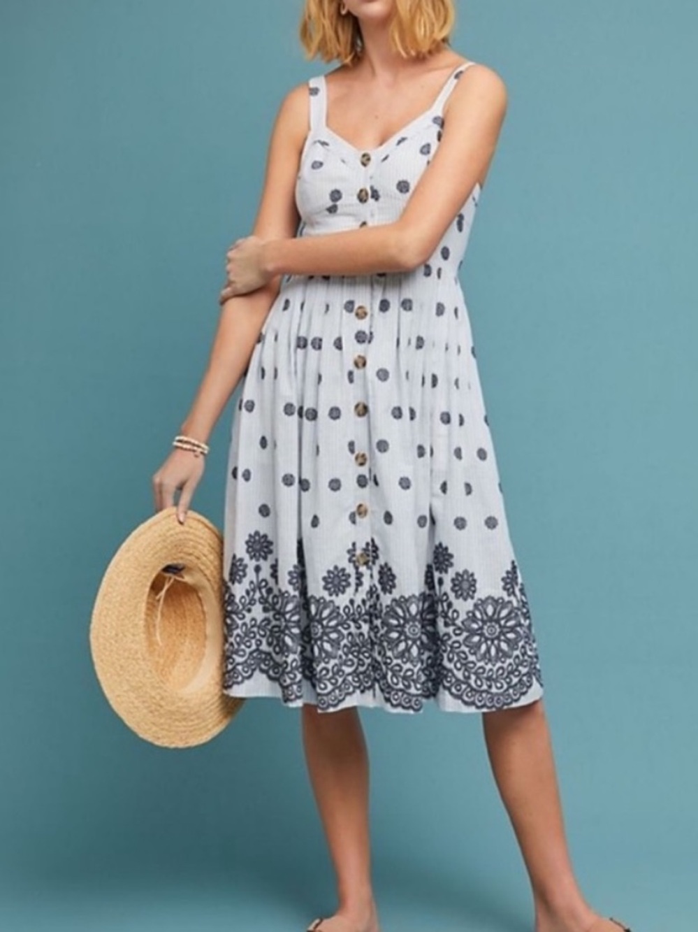 Maeve Savoy Buttondown Dress Blue Stripe Embroidered Midi Anthropologie - Picture 14 of 14